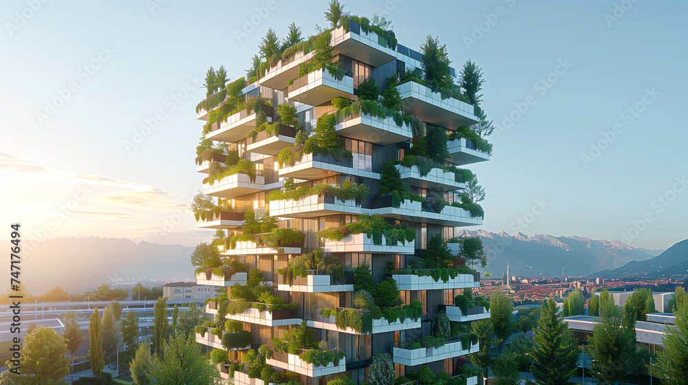 Obraz premium Concept of green cities through an aesthetically pleasing photograph showcasing eco-friendly buildings