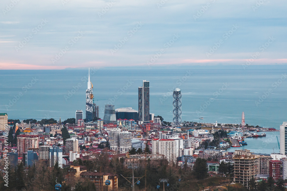panorama of the city of Batumi in Georgia and the Black Sea