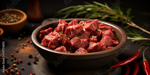 silhouette ,Seasoning raw beef stew meat with pepper,Assorted raw meat, Assortment of fresh meat on wooden board: various types of beef steaks,