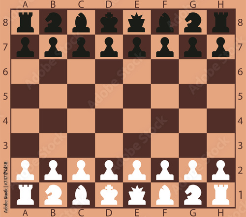Chess board vector. Wooden chess board. Chess board background. Chess board illustration. Chessboard brown pattern.