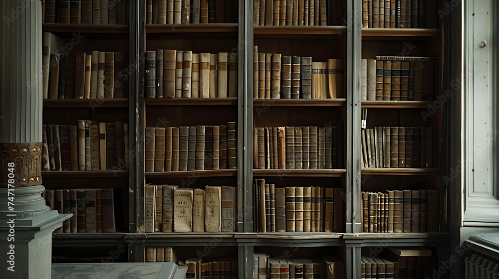 White wooden bookcase filled with books Zoom Virtual Background. Generative Ai
White wooden bookcase filled with books Zoom Virtual Background. Generative Ai