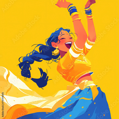 Joyful South Asian Dancer Celebrating in Vibrant Traditional Attire