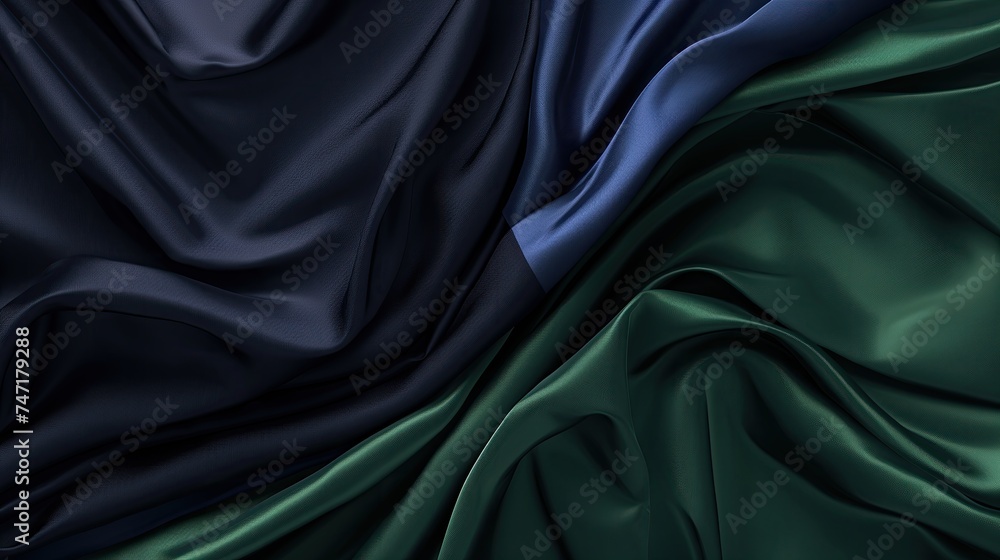 Elegant Textile Close-up Background, Deep Blue and Teal Satin Ripples Elegant Textile Close-up Background, Deep Blue and Teal Satin Ripples