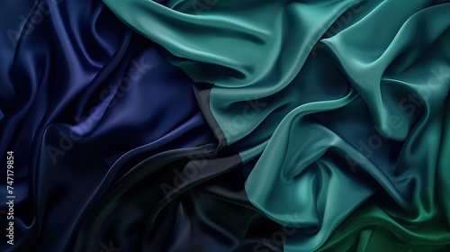 Graceful Satin Fabric, Flowing Teal and Navy Textures