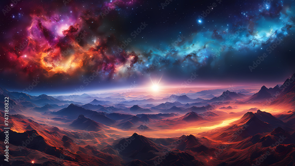  the awe-inspiring beauty of outer space with a stunning image of a star-filled sky, galaxies swirling in the distance, and a nebula shimmering with vibrant colors, generative ai