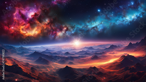  the awe-inspiring beauty of outer space with a stunning image of a star-filled sky, galaxies swirling in the distance, and a nebula shimmering with vibrant colors, generative ai