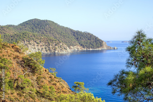 Paradise view on summer mediterranean coastal landscape with clean blue sea and majestic mountains. Cirali, Antalya Province in Turkey.