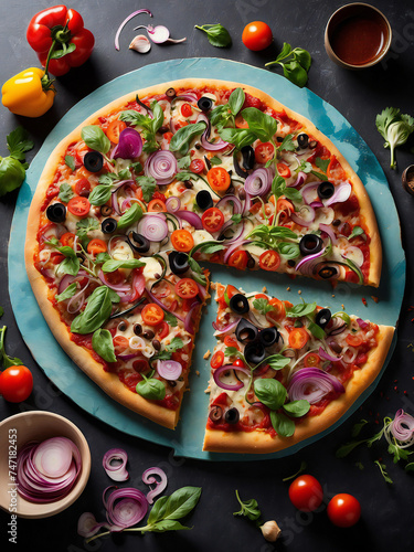Delicious Pizza Perfection: Satisfy Your Cravings with Every Slice, Indulge your audience's appetite with this delectable pizza image. ai generated