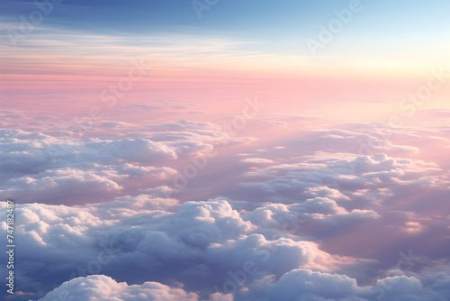 Ethereal Tranquility: A Serene Perspective from Above the Clouds Bathed in Sunset Hues