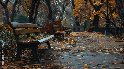 Empty benches in an autumn park