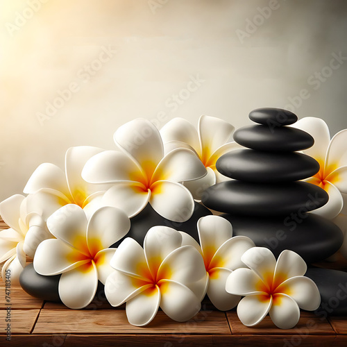 spa stones and frangipani flower