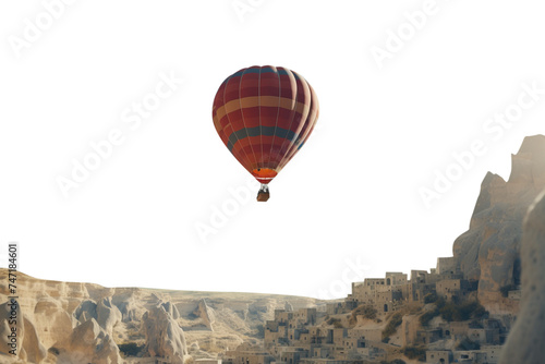 Balloon tourism and mountains. Transparent isolated background.