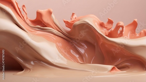 The image captures dynamic pink liquid waves creating a natural flowing texture on a peach colored backdrop