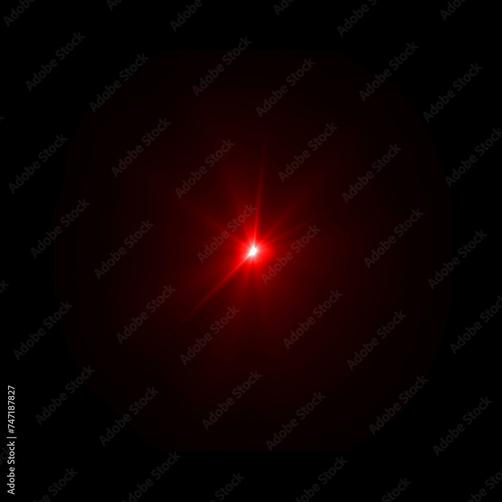 Solar Lens flare Red light special effect Black background Stock