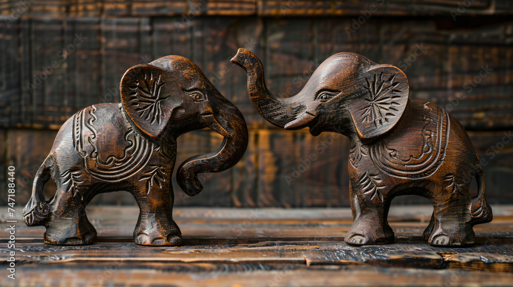 Feng shui good luck elephants with their trunks - obrazy, fototapety, plakaty 