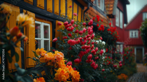 Flowers blossoming in front of the traditional © Jafger