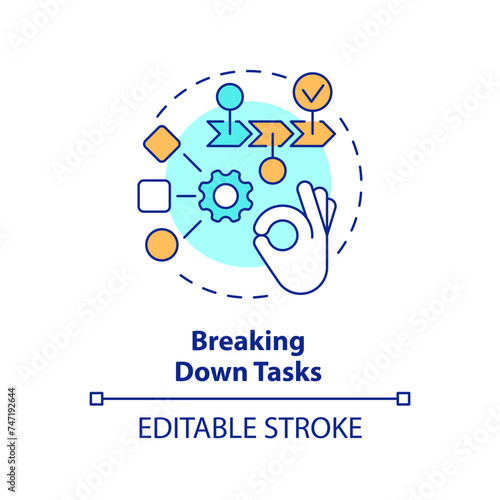 Breaking down tasks multi color concept icon. Focus control. Round shape line illustration. Abstract idea. Graphic design. Easy to use in infographic, promotional material, article, blog post