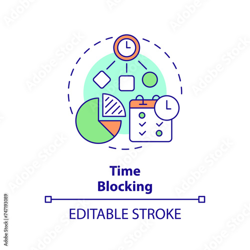 Time blocking multi color concept icon. Workflow management. Round shape line illustration. Abstract idea. Graphic design. Easy to use in infographic, promotional material, article, blog post