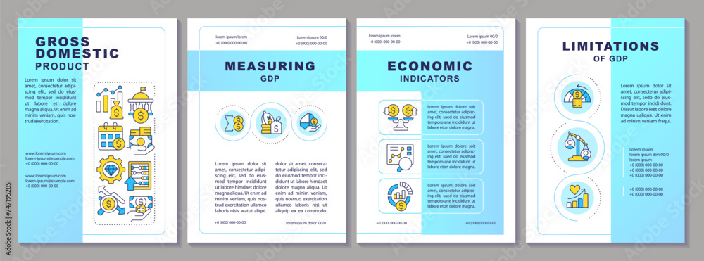 GDP economic indicator brochure template. Capital appreciation. Leaflet design with linear icons. Editable 4 vector layouts for presentation, annual reports. Arial-Black, Myriad Pro-Regular fonts used