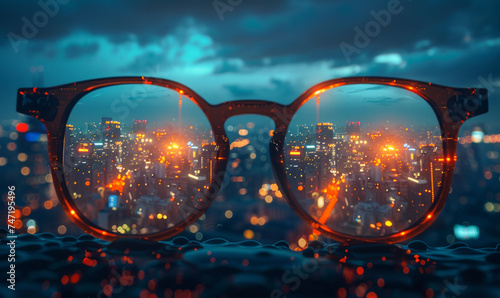 Glasses on the background of the city at night