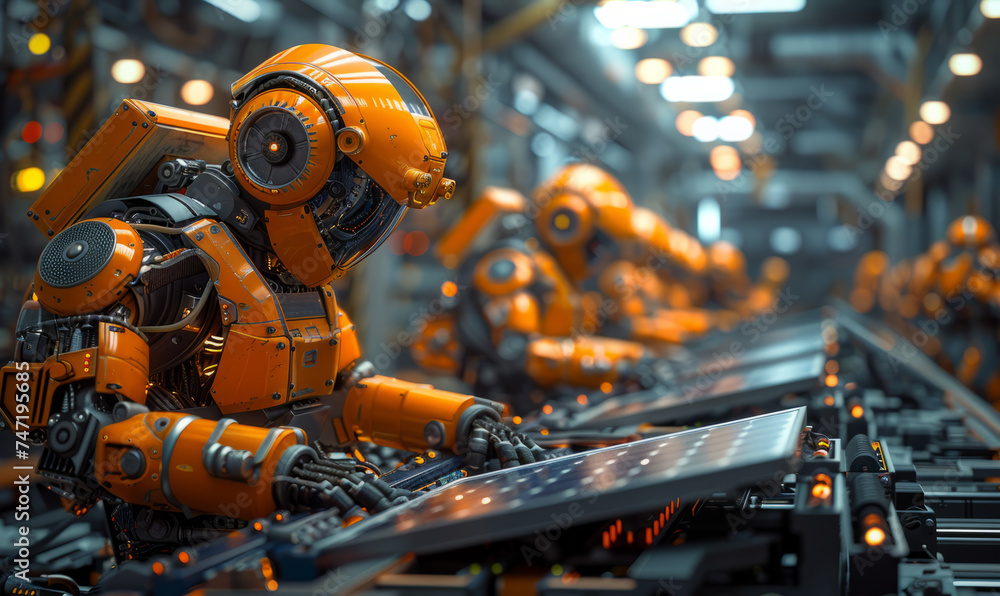 Robots welding in production line at the factory Robots welding in production line at the factory