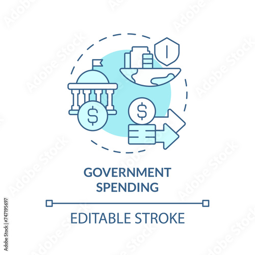 Government spending soft blue concept icon. National debt, budget deficit. Federal expenses, inflation. Round shape line illustration. Abstract idea. Graphic design. Easy to use in brochure, booklet