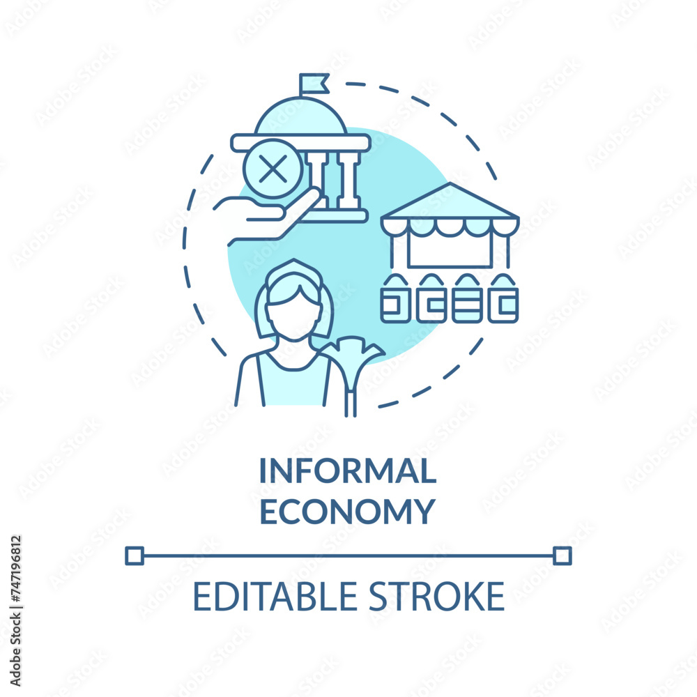 Informal economy soft blue concept icon. Financial decentralization. Sidewalk commerce. Round shape line illustration. Abstract idea. Graphic design. Easy to use in brochure, booklet