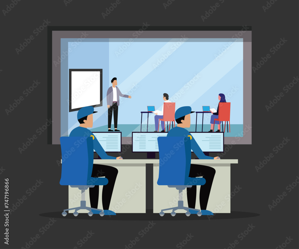 Private school with security cctv in class vector cartoon illustration Private school with security cctv in class vector cartoon illustration