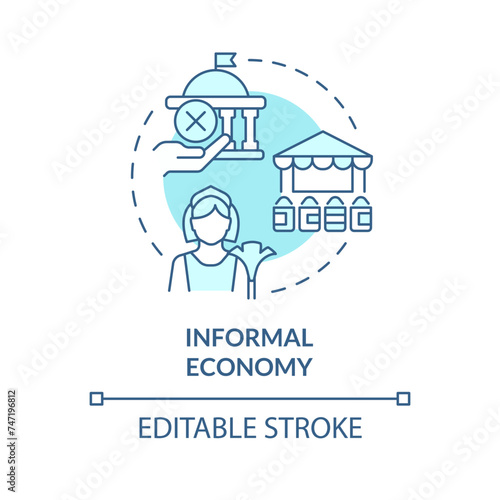 Informal economy soft blue concept icon. Financial decentralization. Sidewalk commerce. Round shape line illustration. Abstract idea. Graphic design. Easy to use in brochure, booklet