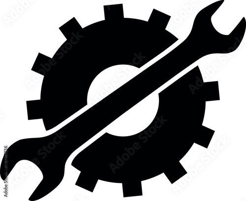 Gear and Wrench Icon in Flat Style. Vector Illustration.