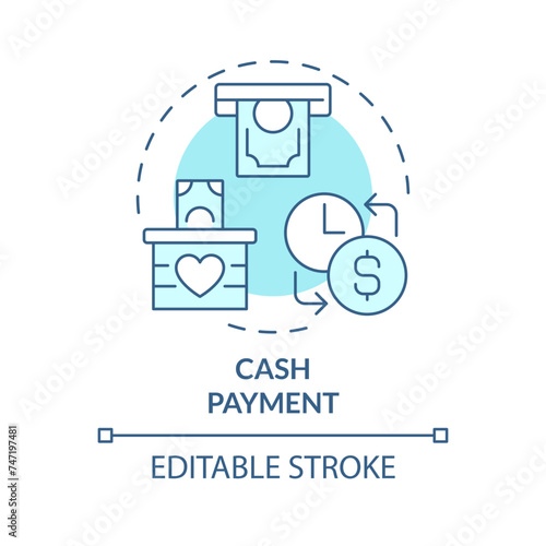 Cash payment soft blue concept icon. purchasing power parity. Fixed wage. Capital gain, financial expenditure. Round shape line illustration. Abstract idea. Graphic design. Easy to use in brochure