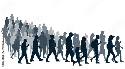 Big crowd of people moving in queue. .Society, silhouette of people. Vector illustration