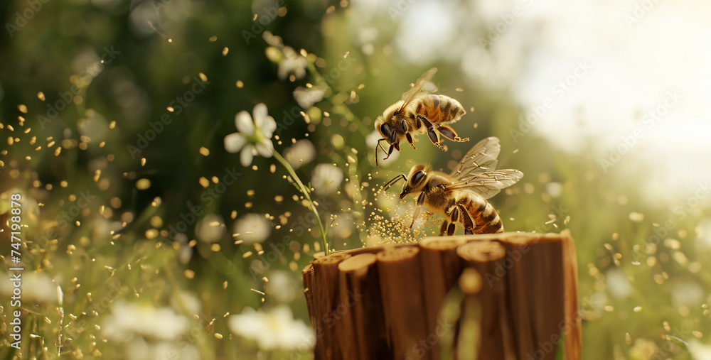 bee and honey, Bee Pollen Basket Full A bee returns to its hive with