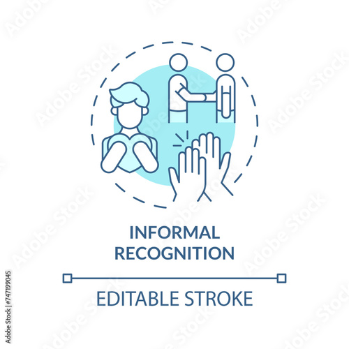 Informal recognition soft blue concept icon. Employee appreciation. Gratitude and support. Workplace culture. Round shape line illustration. Abstract idea. Graphic design. Easy to use