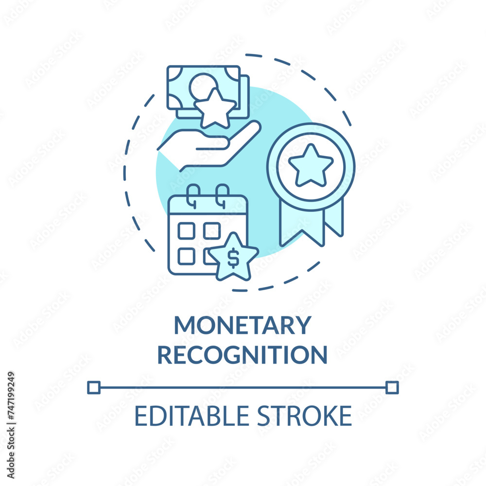 Monetary recognition soft blue concept icon. Employee recognition. Gifts and bonuses. Salary increase. Payday. Round shape line illustration. Abstract idea. Graphic design. Easy to use Monetary recognition soft blue concept icon. Employee recognition. Gifts and bonuses. Salary increase. Payday. Round shape line illustration. Abstract idea. Graphic design. Easy to use