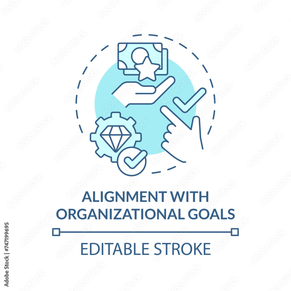 Alignment with organizational goals soft blue concept icon. Employee recognition. Company core values. Workplace culture. Round shape line illustration. Abstract idea. Graphic design. Easy to use