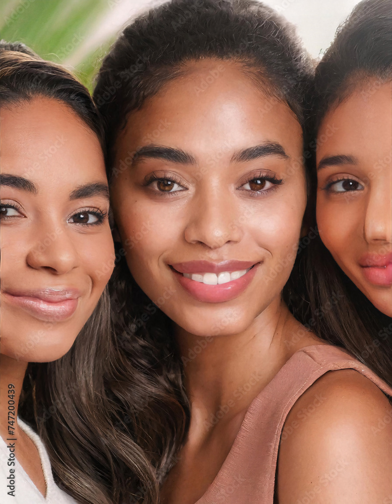 Portrait of diverse group of beautiful women with natural beauty and glowing smooth skin Portrait of diverse group of beautiful women with natural beauty and glowing smooth skin
