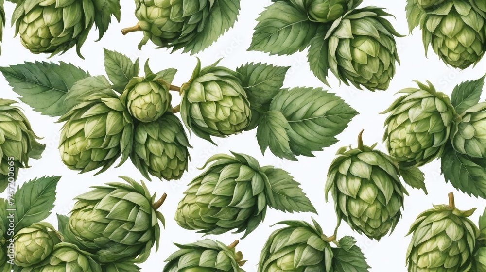 Watercolor Illustration Of Hops Cones On A White Background Watercolor Illustration Of Hops Cones On A White Background