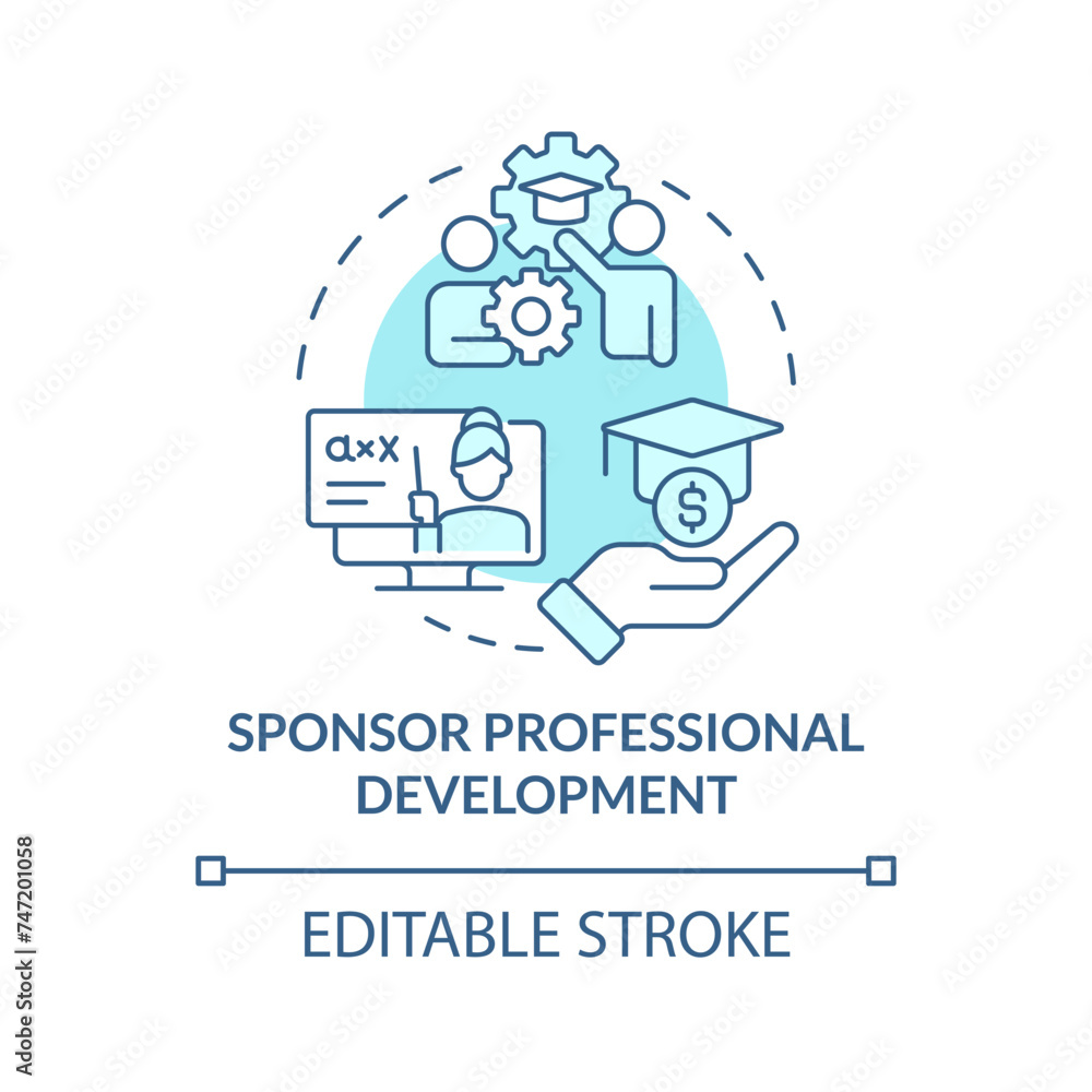 Sponsor professional development soft blue concept icon. Financial support. Employee recognition. Job training. Round shape line illustration. Abstract idea. Graphic design. Easy to use