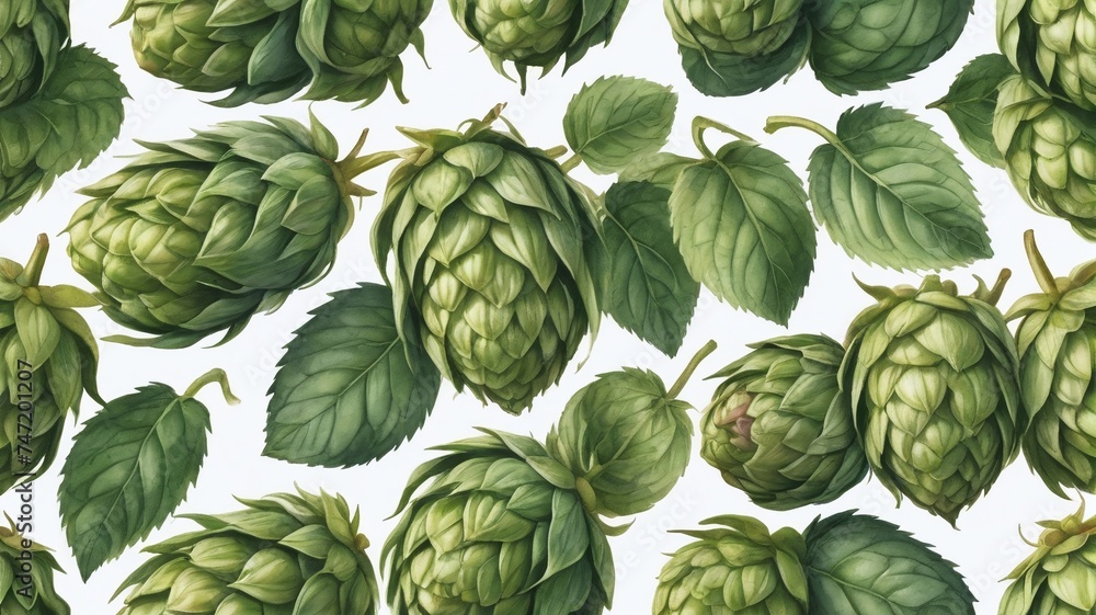 Watercolor Illustration Of Hops Cones On A White Background Watercolor Illustration Of Hops Cones On A White Background