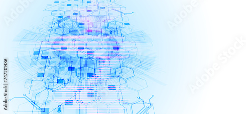 Scientific and technological concept with the use of technical elements formed in the shape of a circle.