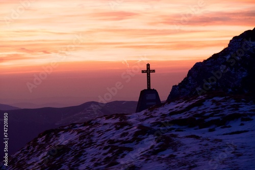 sunrise on the mountain, Caraiman Chalet, Bucegi Mountains, Romania photo