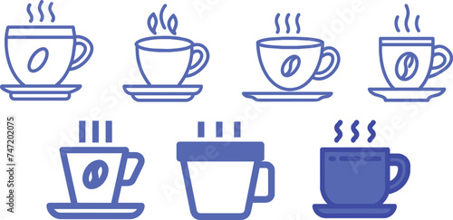 Set of coffee mug icons. Outline icons with editable stroke collection.