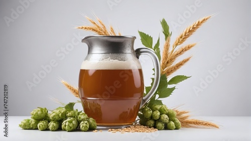 Beer Jug Adorned With Wheat, Hops, And Hop Flower