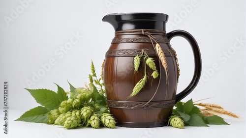 Beer Jug Adorned With Wheat, Hops, And Hop Flower