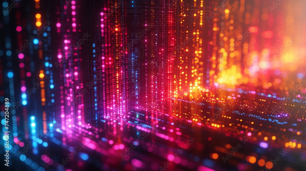 Closeup of a rainbow of digital codes forming a captivating and intricate texture. Closeup of a rainbow of digital codes forming a captivating and intricate texture.