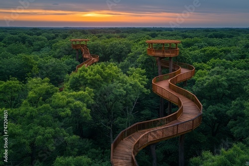 Wooden Walkway Through Forest