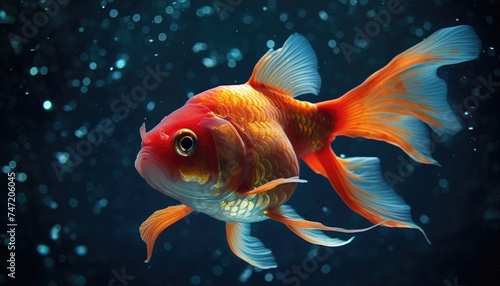 beautiful goldfish on dark background
