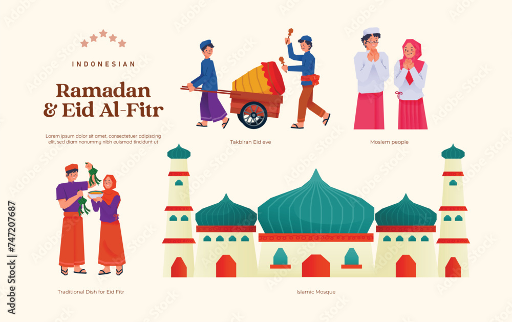 Isolated flat design Indonesian activity Ramadan and Eid al Fitr illustration