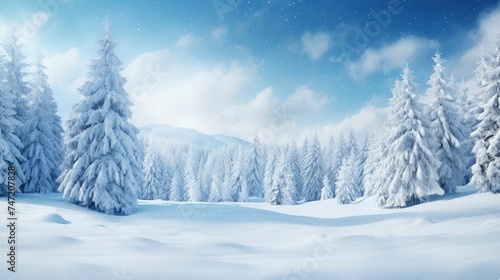 Winter Christmas landscape with pine tree and snow © Voilla